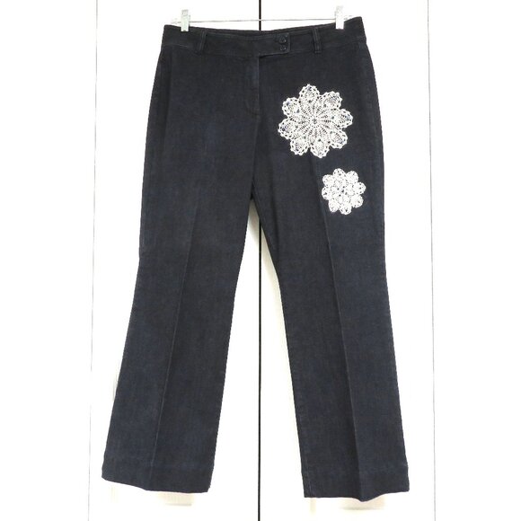 Talbots Embellished Denim Trouser 14 Black Solid - Picture 1 of 6
